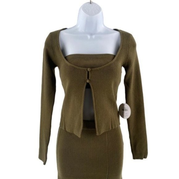 Petal & Pup NEW Luna Knitted Matching 3 Piece Set Midi Dress Olive Green Size M - Picture 7 of 13